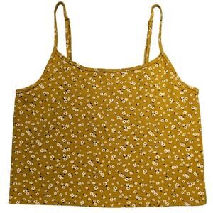 American Eagle Tank Women's Medium Tan Gold Floral Baby Tee Y2K EUC